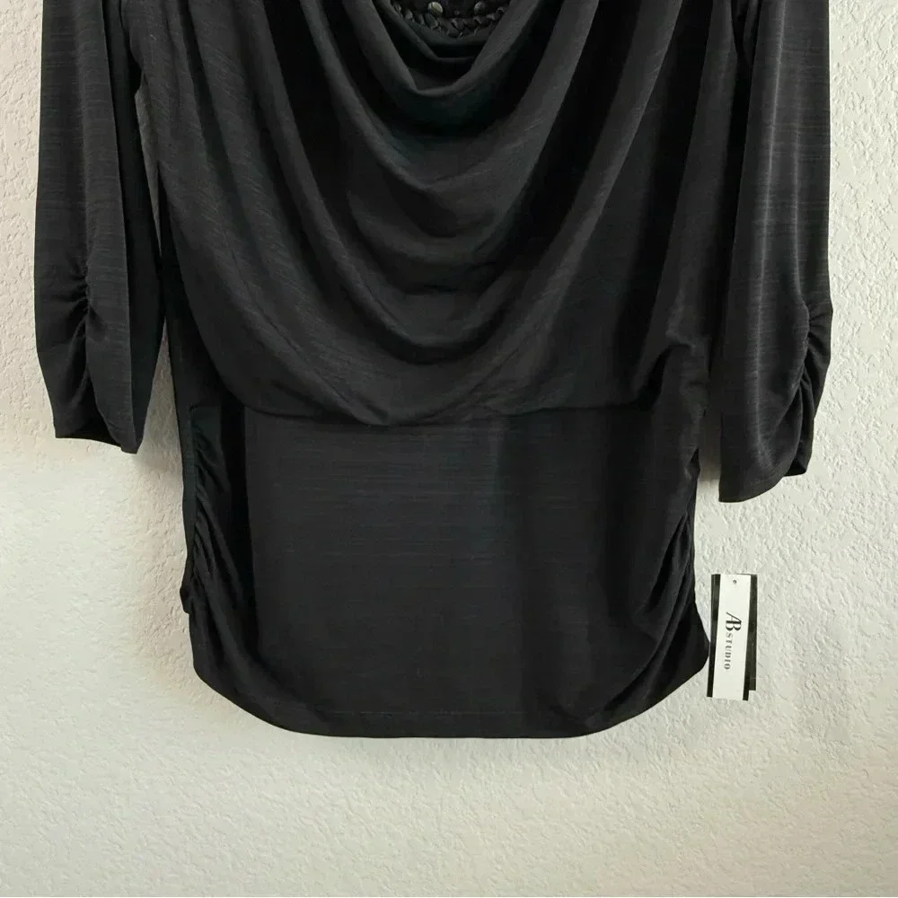 Ab Studio Women’s Black 3/4 Sleeve Beaded Scoop Neck Office Casual Top Xl Nwt — image 7 of 8